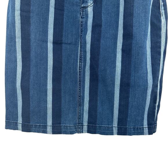 Anthropologie Maeve Denim Skirt Straight Jean Striped Button Fly Blue Size US 6 - Picture 4 of 10